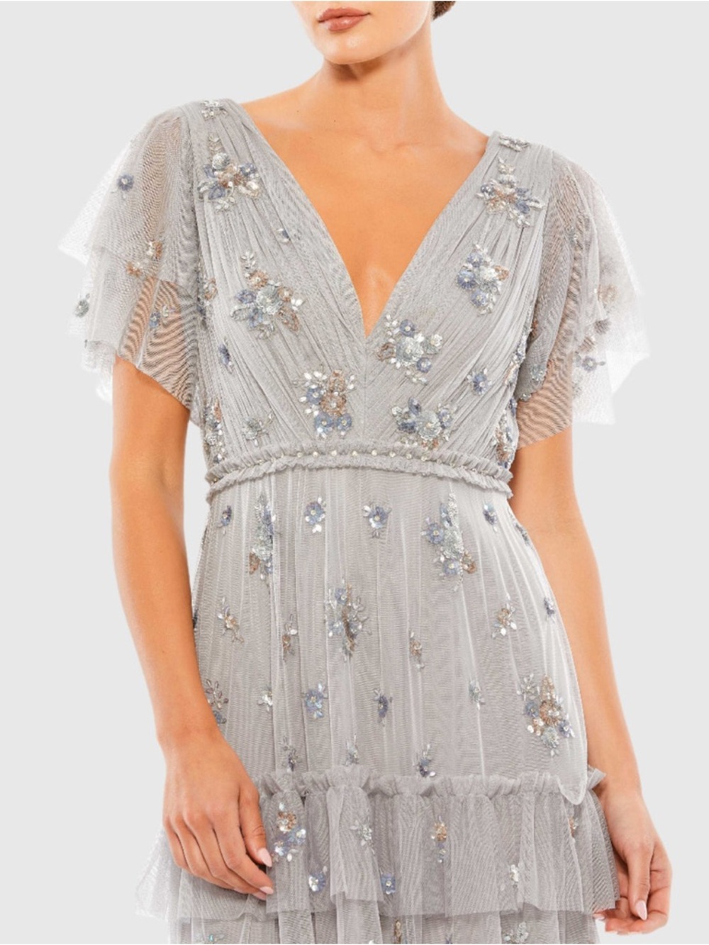 Mac Duggal Embellished Flutter Sleeve Maxi Dress - Picture 2 of 4